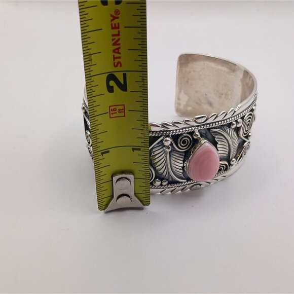 Southwest Cowgirl Sterling Silver Pink Conch Shell Cuff Bracelet 56g 1 1/4" Wide - Picture 4 of 7